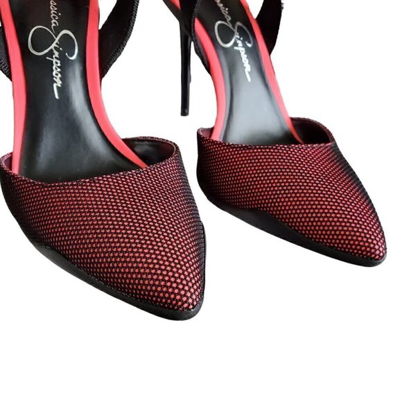 Jessica Simpson Gazella Neon Pink Black Mesh Heels Size 8 - Picture 4 of 7